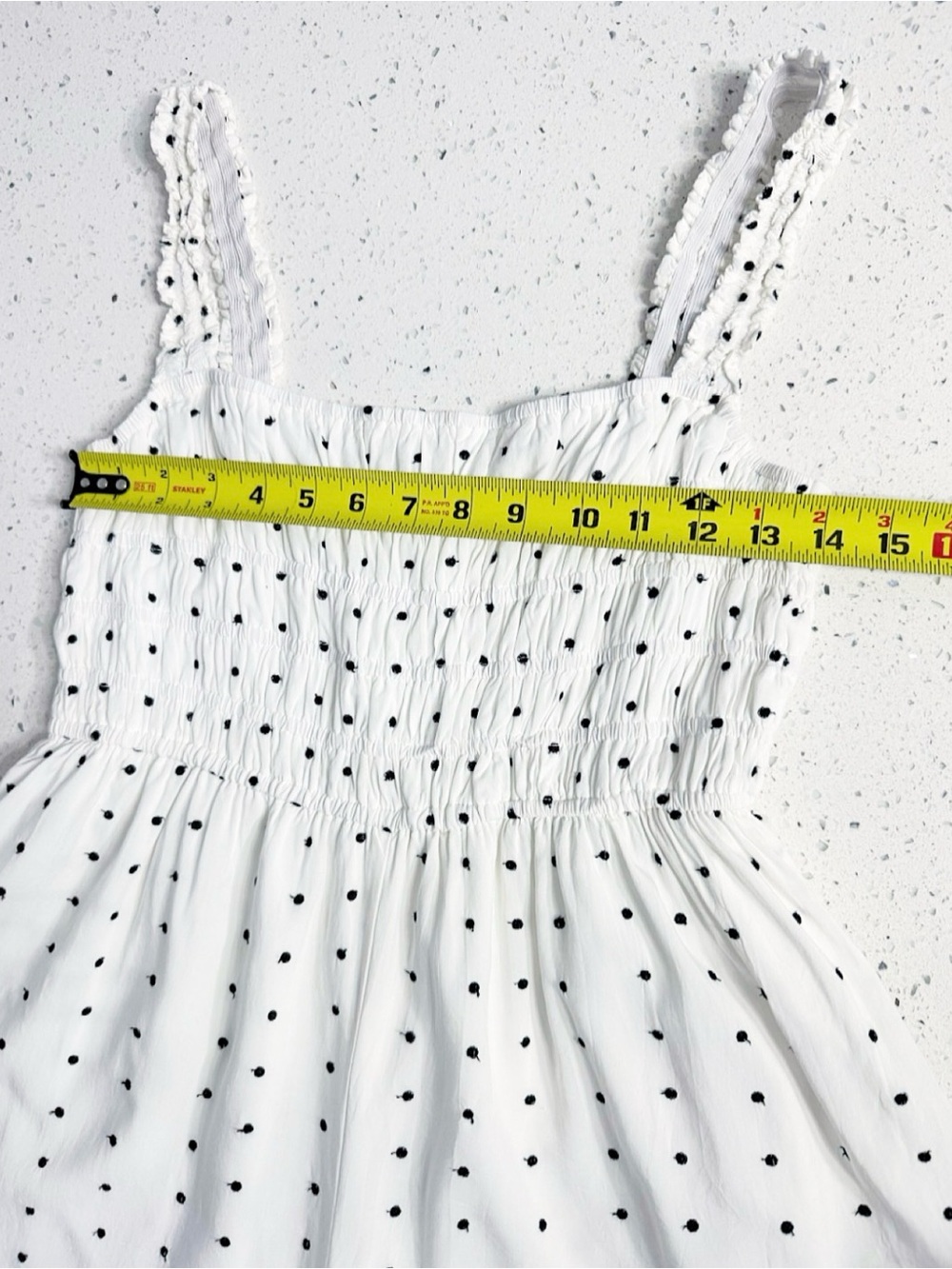 White Birch Romper Size S White Black Polka Dot Smocked Ruffle - Picture 8 of 11